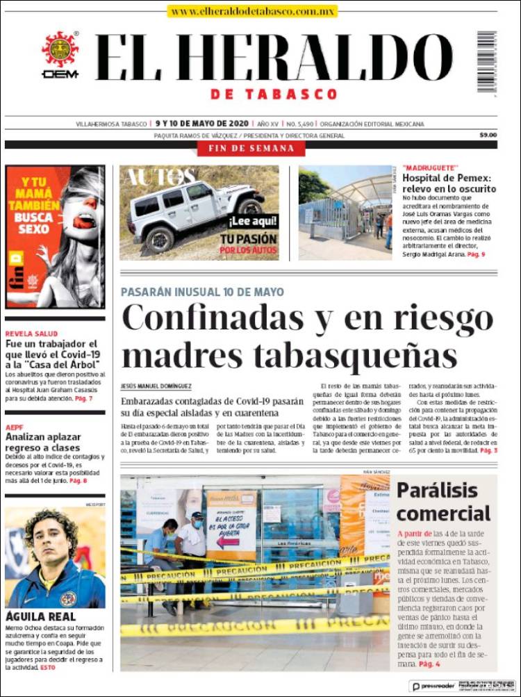 Portada de El Heraldo de Tabasco (M&eacute;xico)