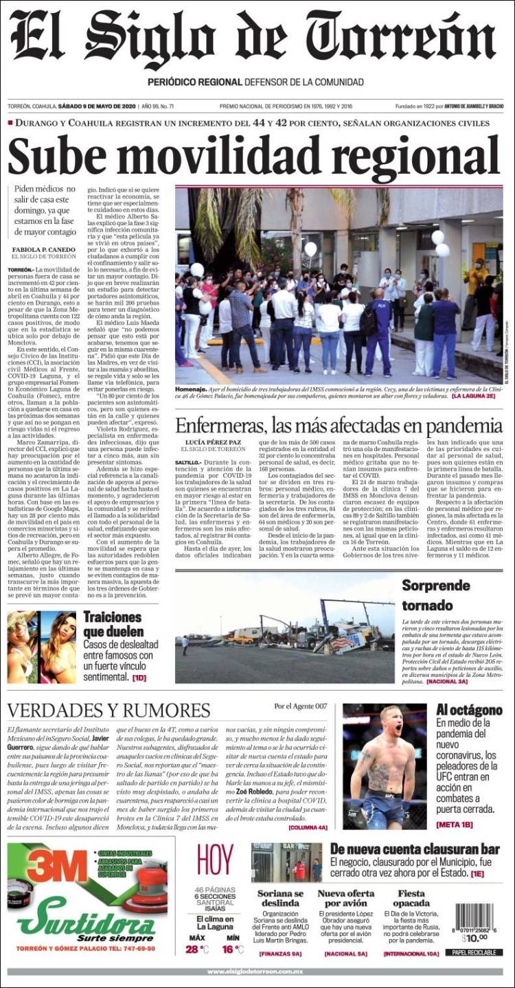 Portada de El Siglo de Torreon (M&eacute;xico)