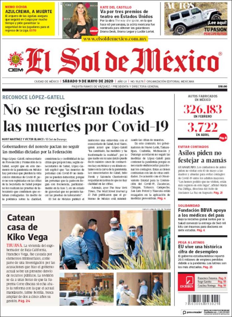 Portada de El Sol de México (M&eacute;xico)