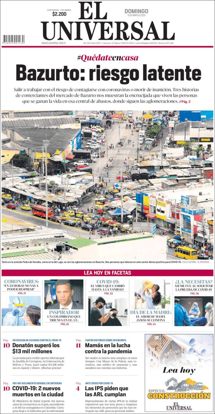 Portada de El Universal (Colombia)