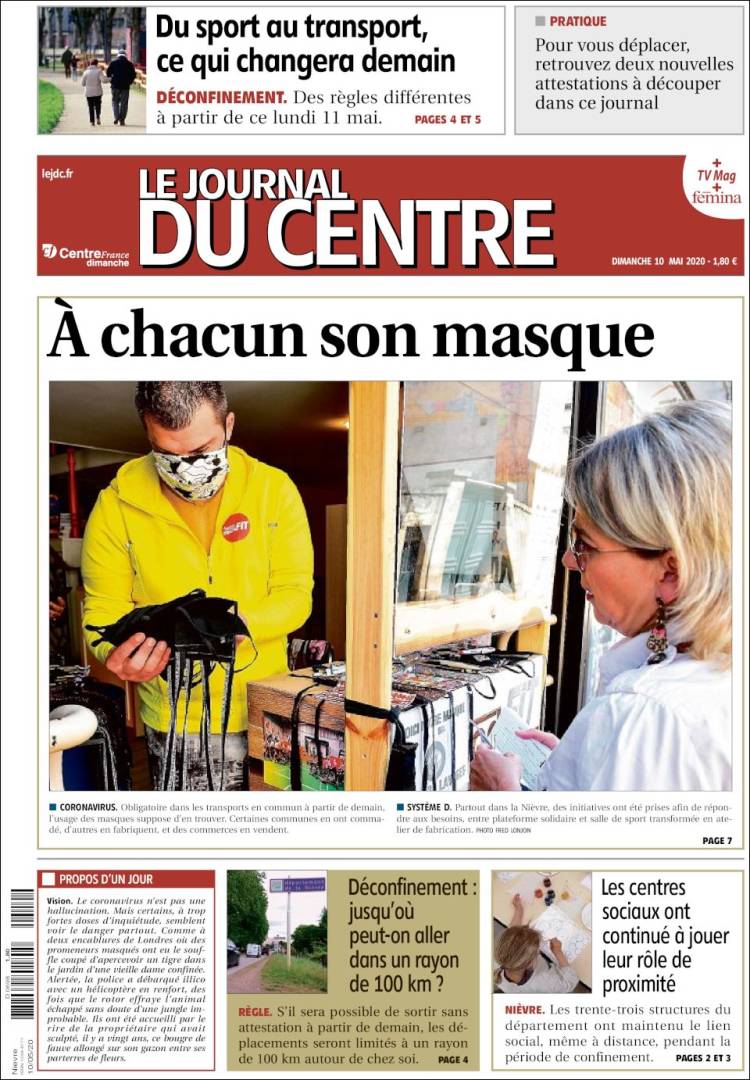 Portada de Le Journal du Centre (Francia)