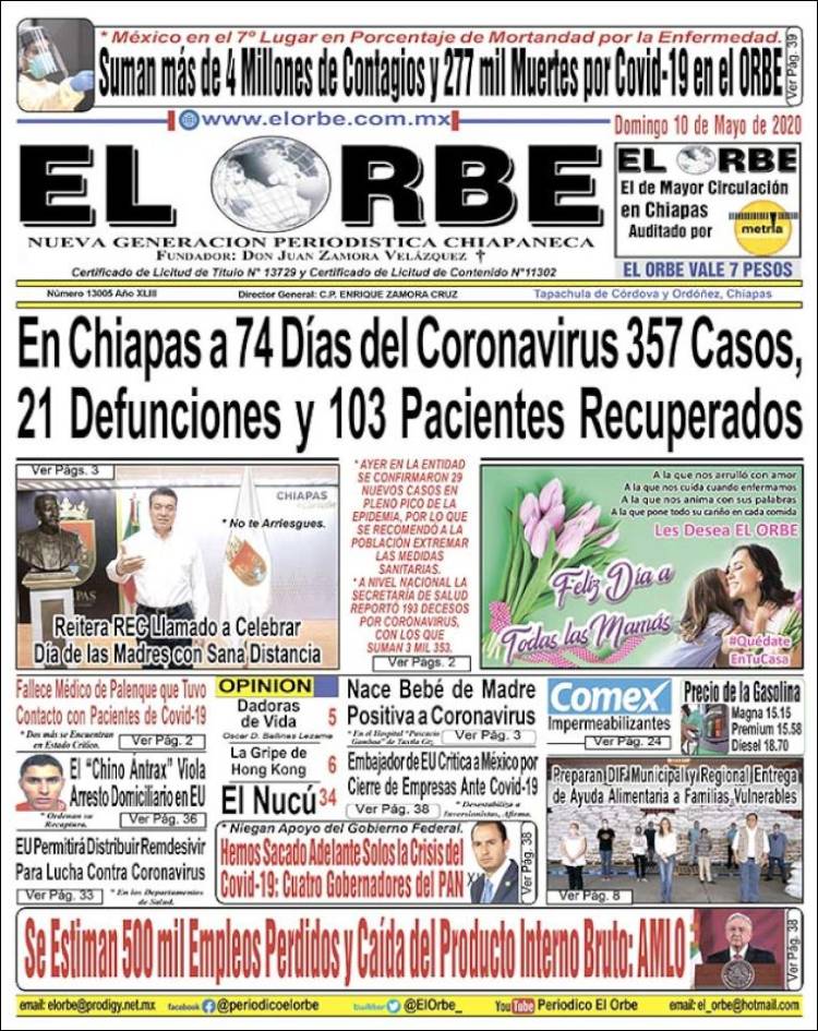 Portada de El Orbe (Mexique)