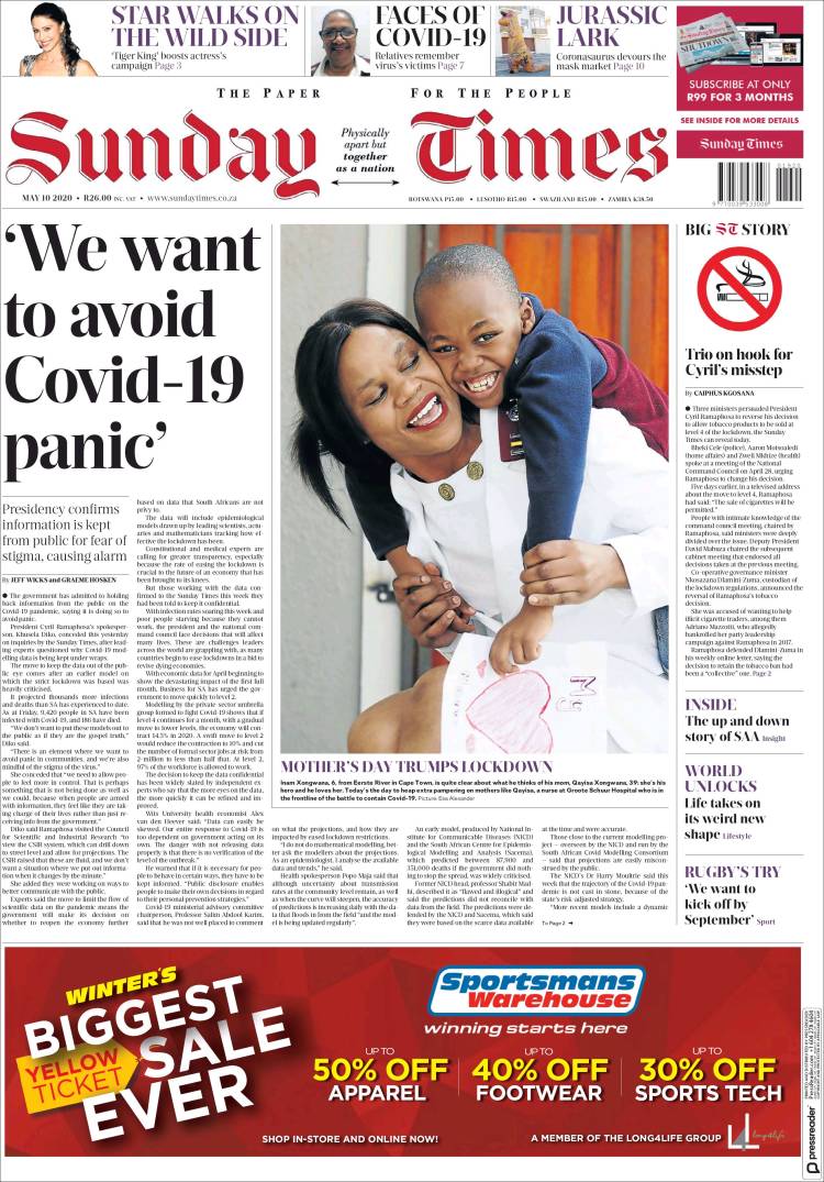 Portada de The Times (Sud&aacute;frica)