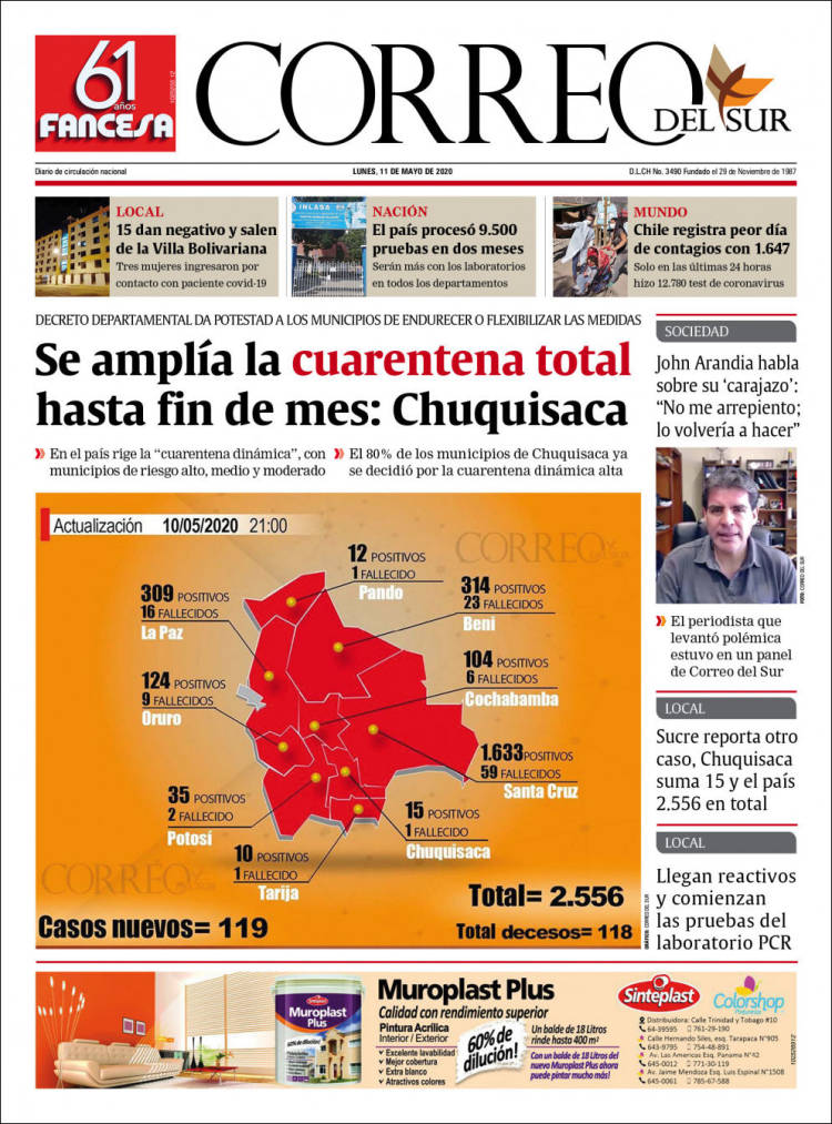 Portada de Correo Sur (Bolivia)