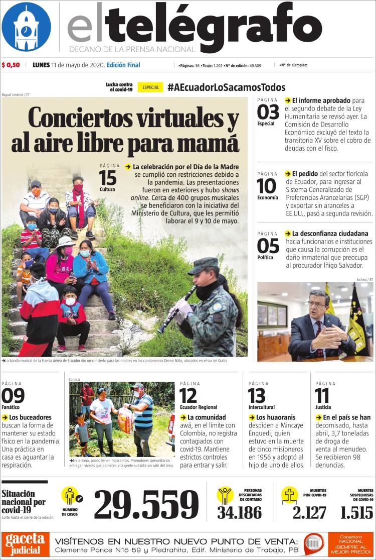 Periódico El Telégrafo Ecuador Periódicos De Ecuador Edición De Lunes 11 De Mayo De 2020 