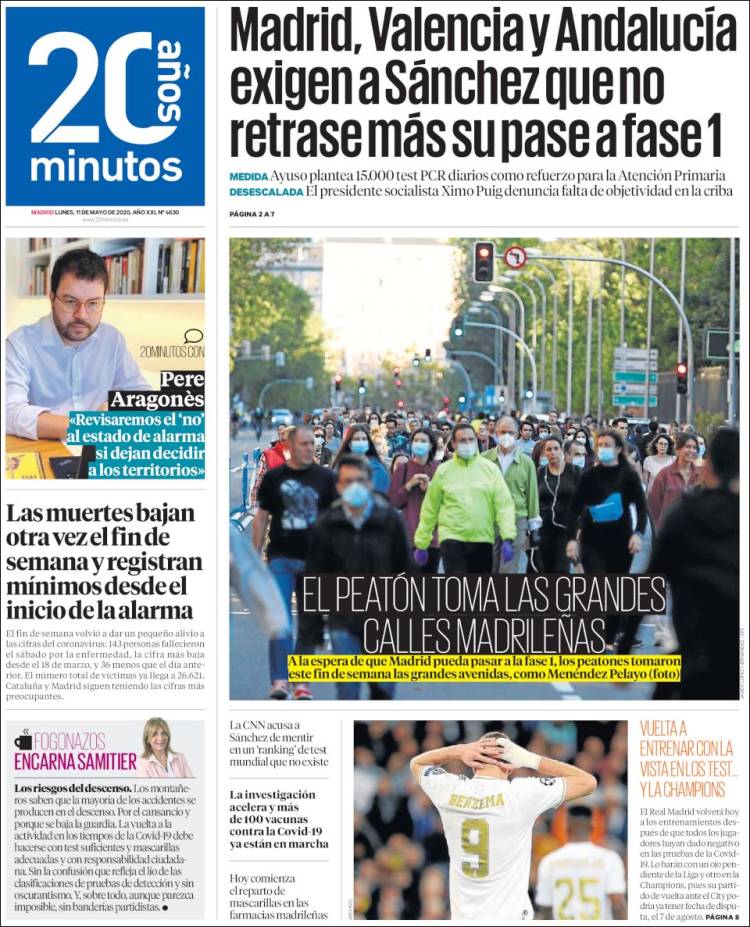 Portada de 20 Minutos - Madrid (España)