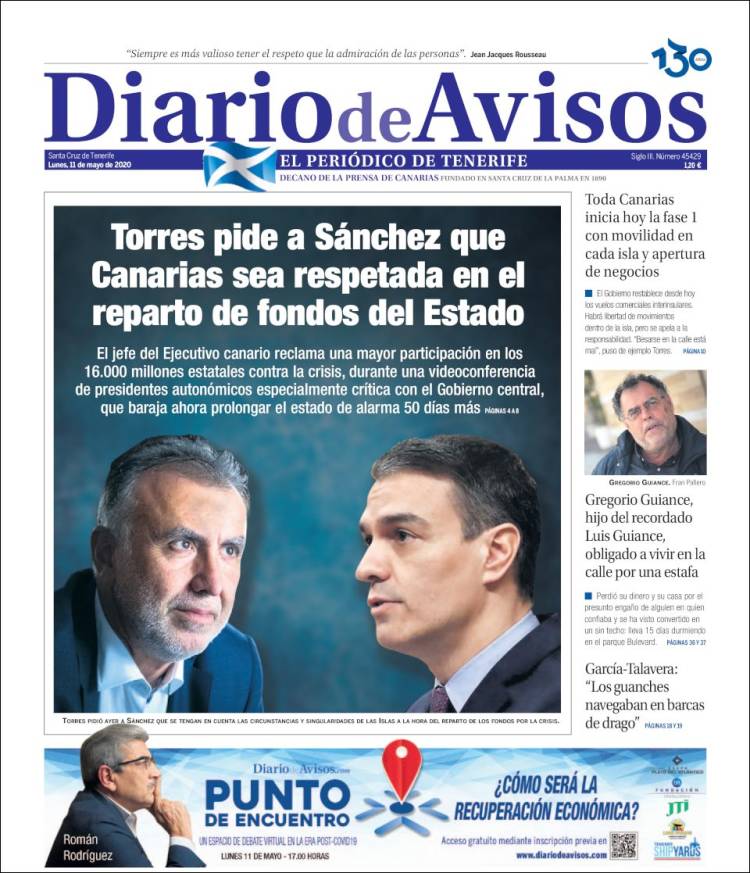 Portada de Diarios de Avisos (España)