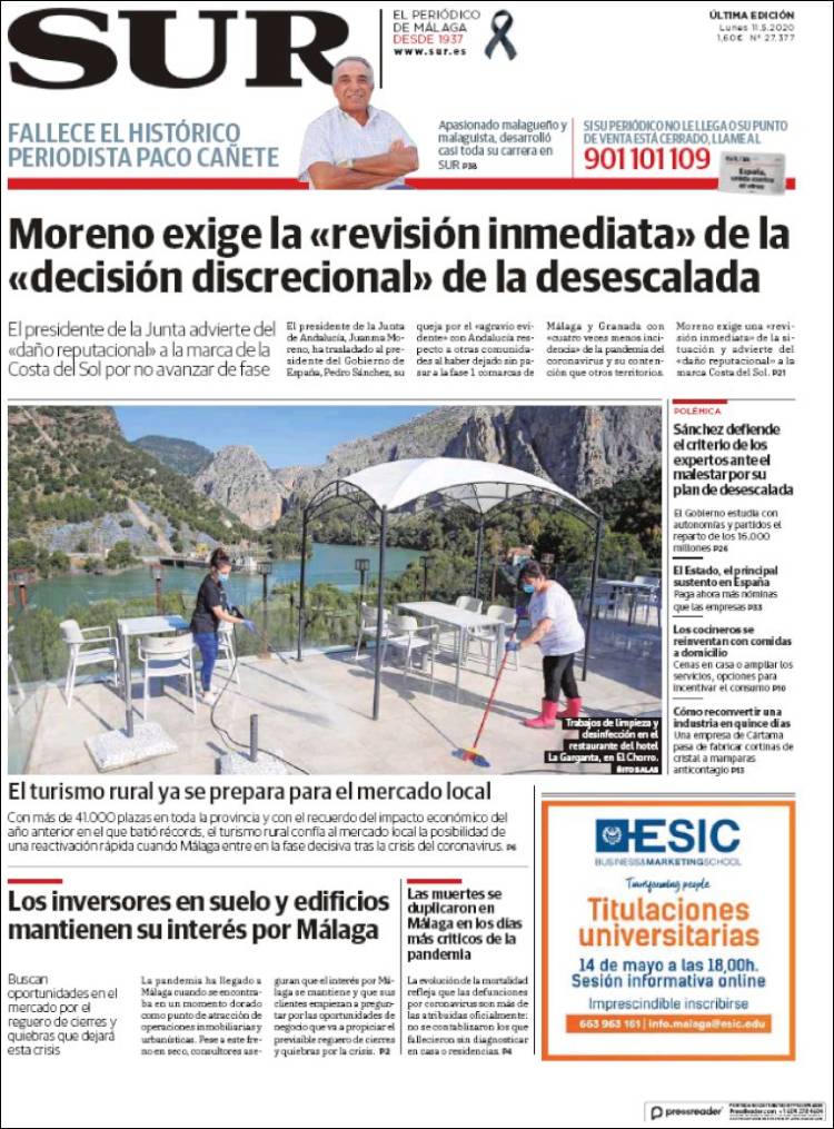 Portada de Diario el Sur (España)