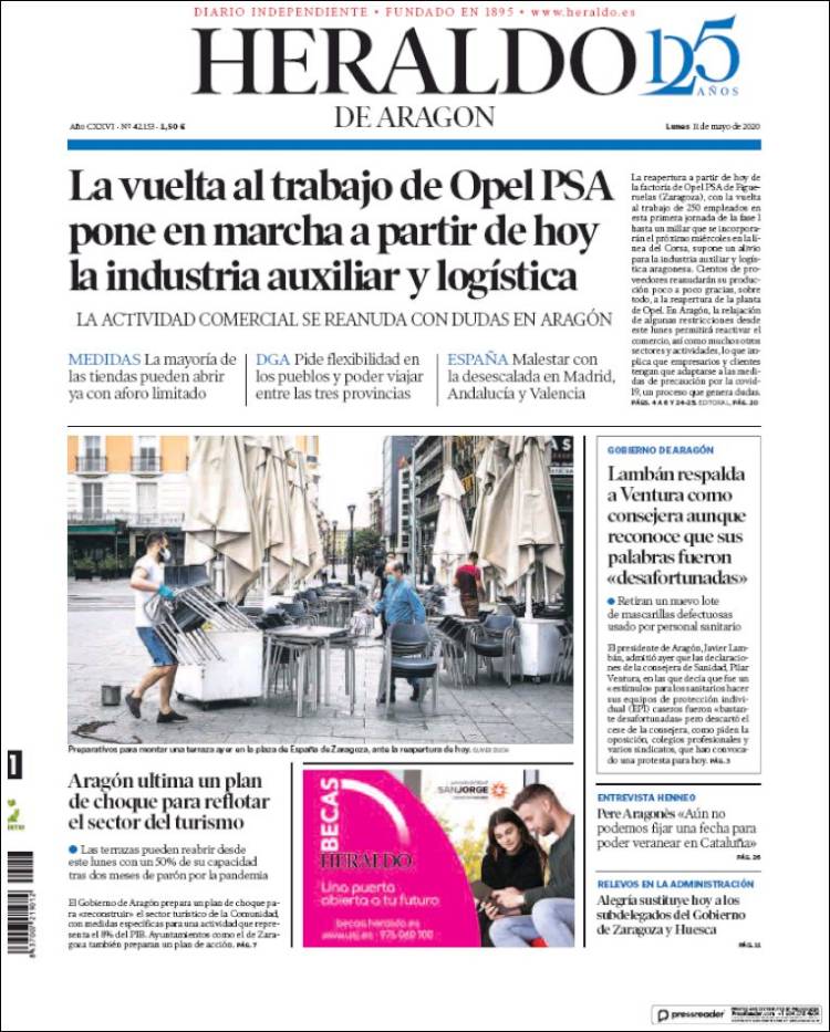 Portada de Heraldo de Aragón (España)