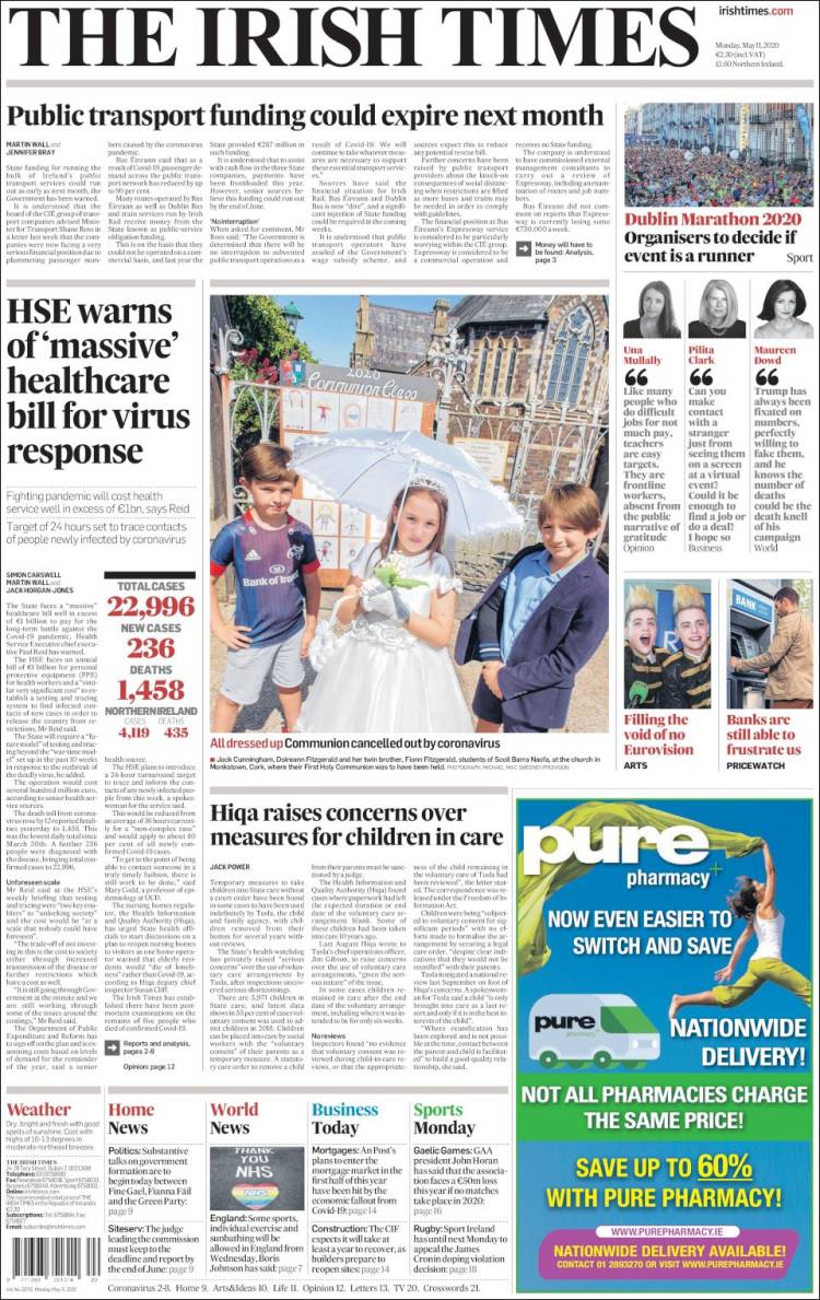 Portada de Irish Times (Irlanda)