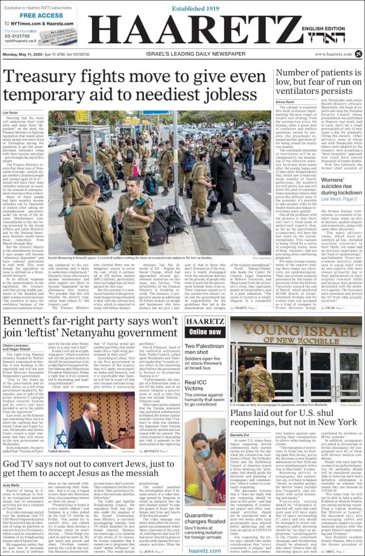 Portada de Haaretz (Israel)