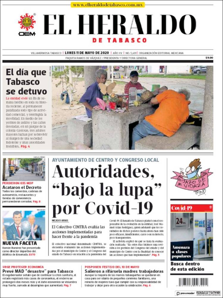 Portada de El Heraldo de Tabasco (México)