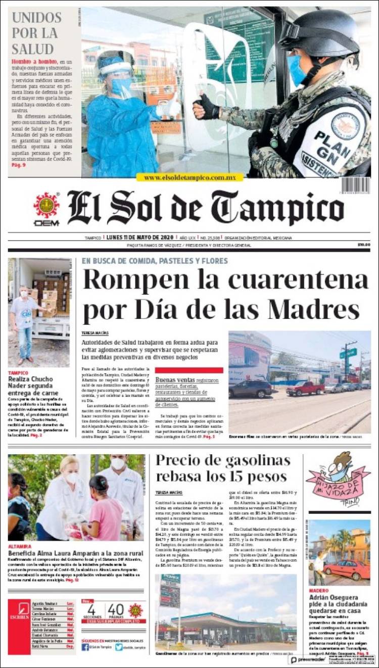 Portada de El Sol de Tampico (México)