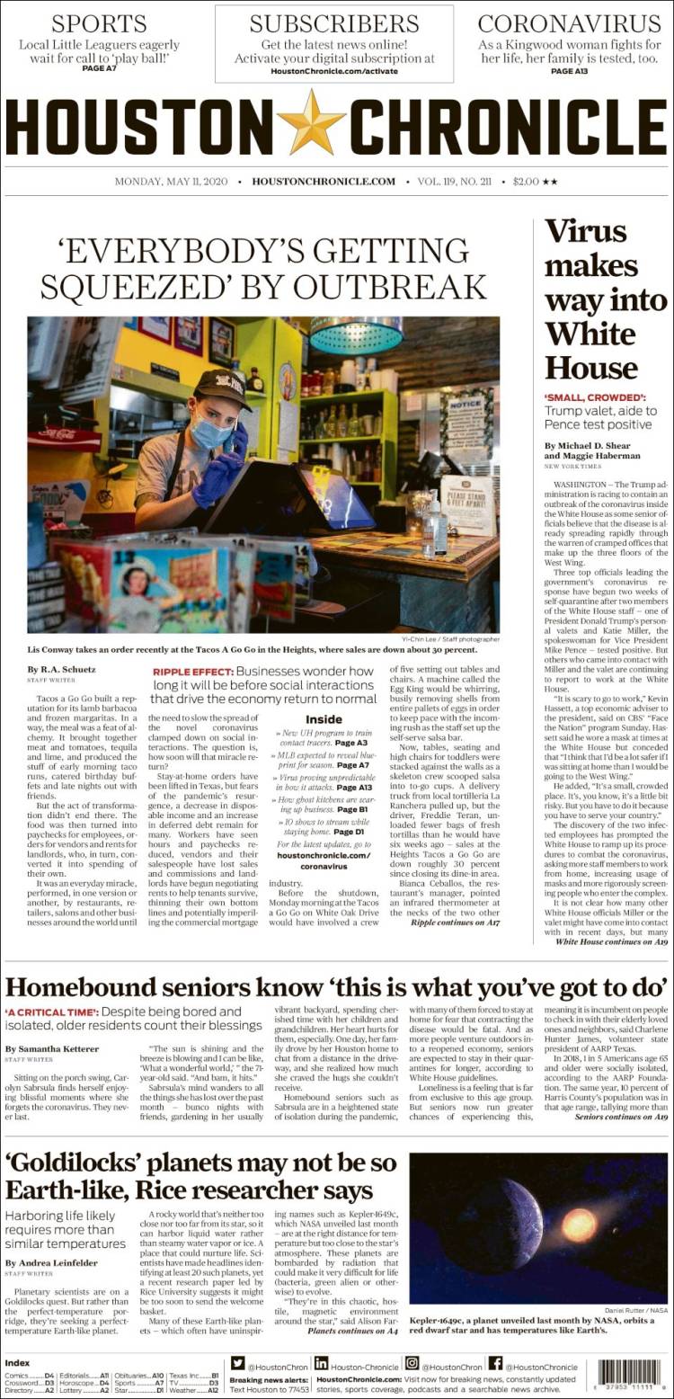 Portada de Houston Chronicle (USA)