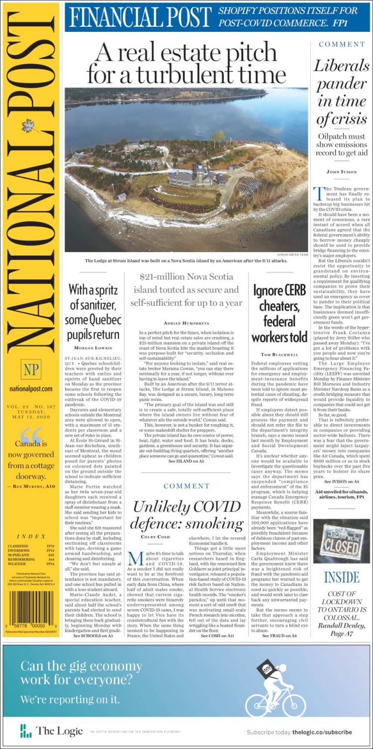 Portada de The National Post (Canadá)