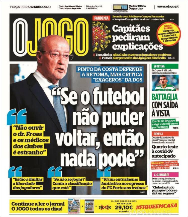 Portada de O Jogo (Portugal)