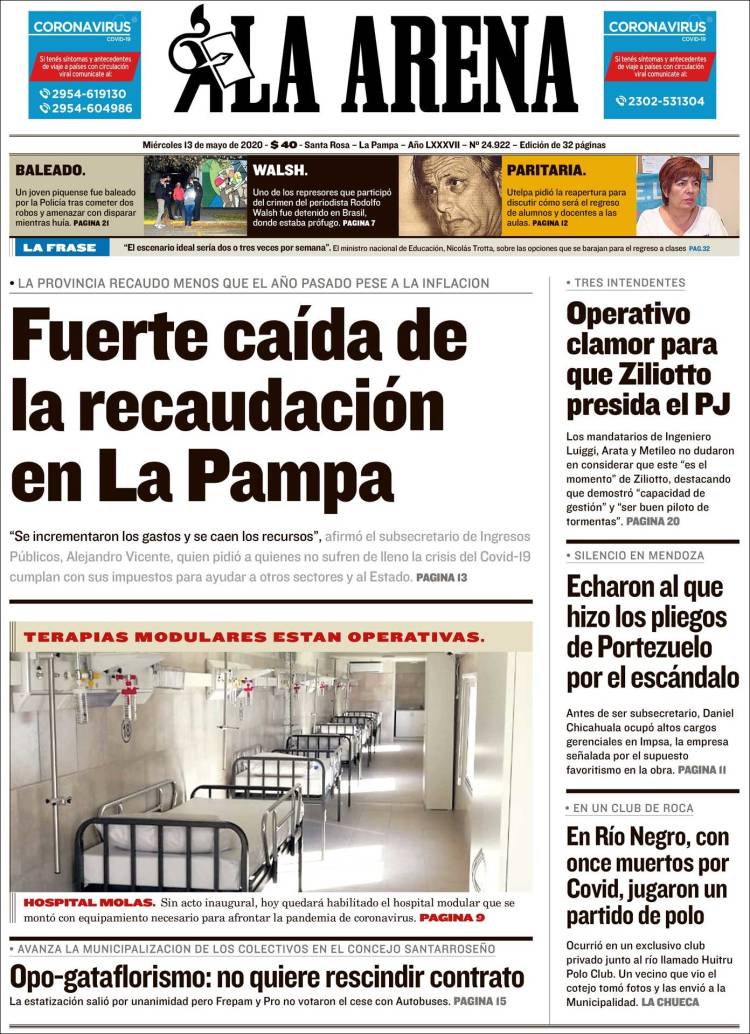 Portada de Diario La Arena (Argentina)