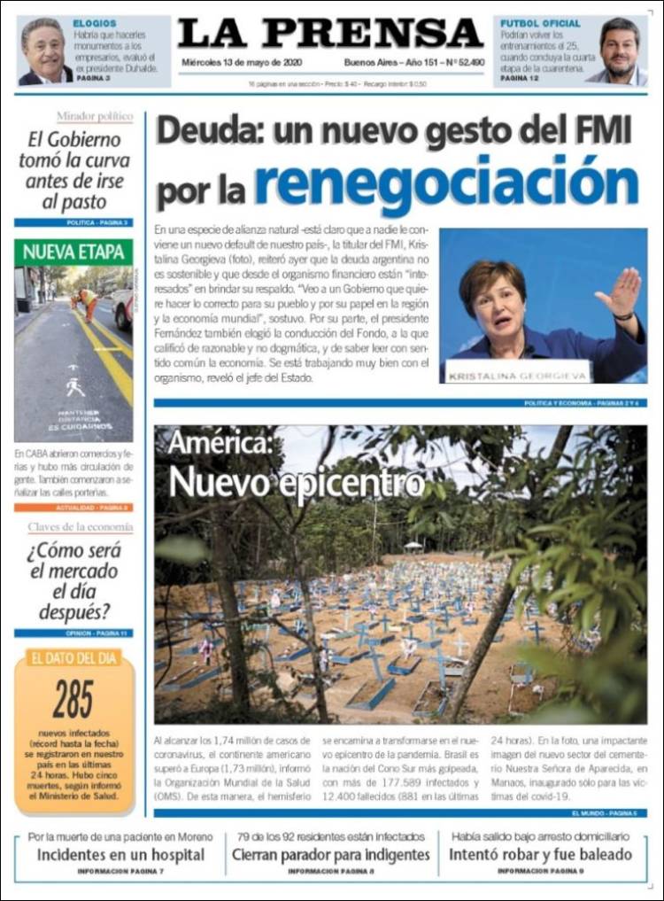 Portada de La Prensa (Argentina)