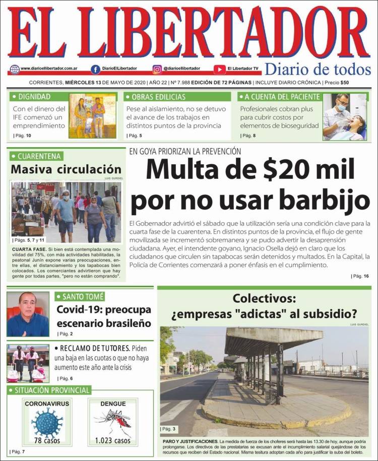 Portada de Diario El Libertador (Argentina)