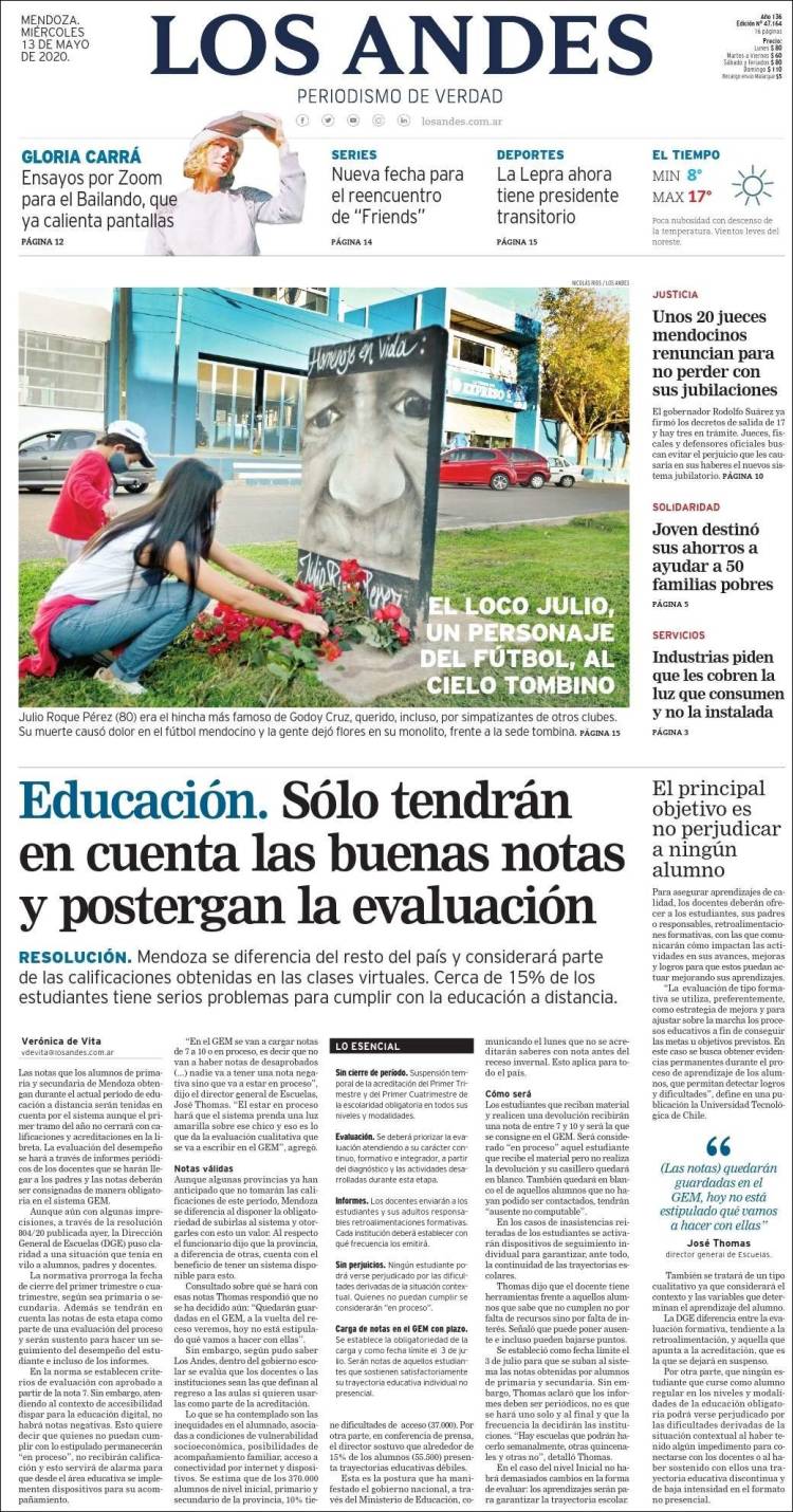 Portada de Los Andes - Mendoza (Argentina)