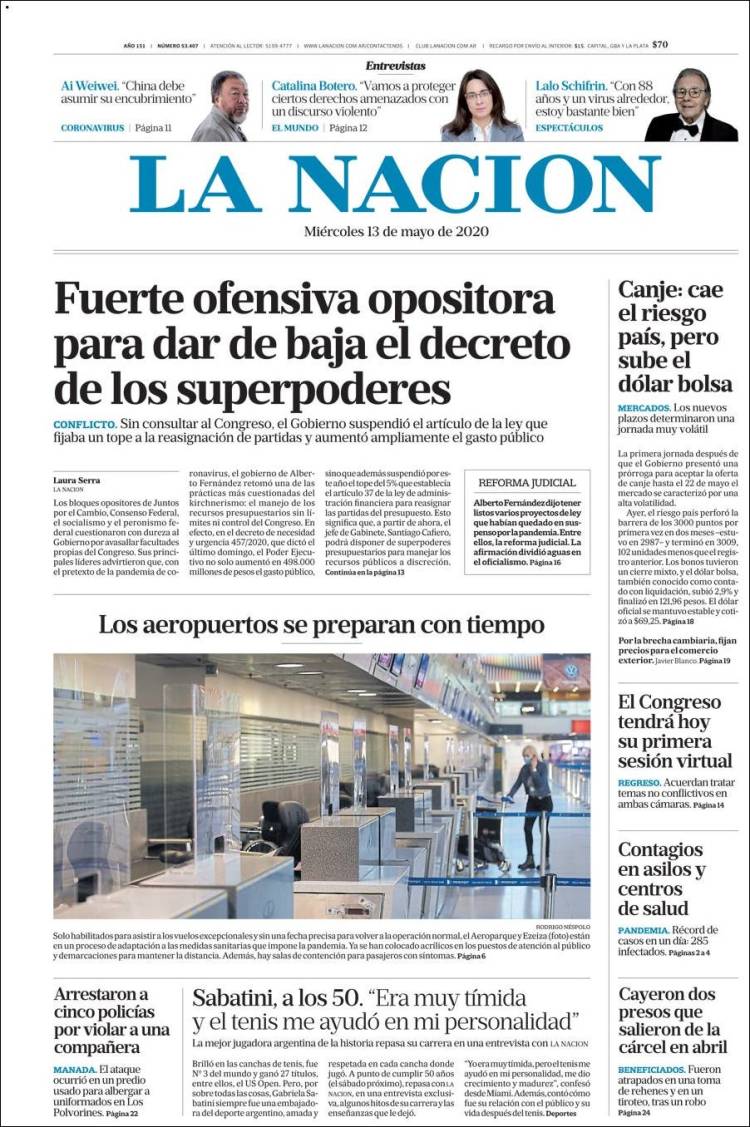 Portada de La Nación (Argentina)