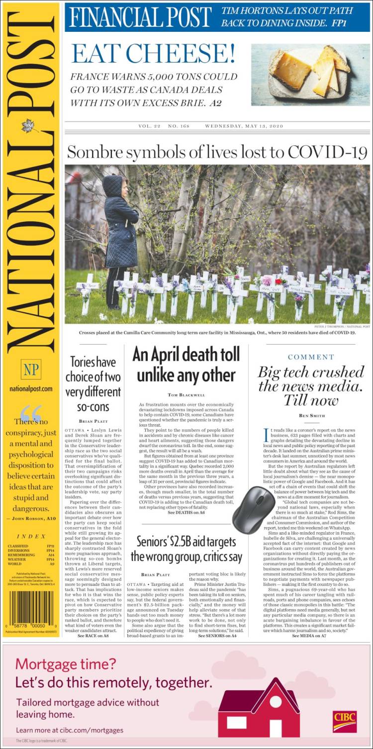 Portada de The National Post (Canadá)