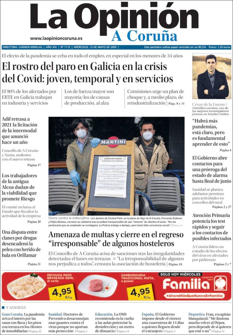 Portada de La Opinión de A Coruña (Espa&ntilde;a)