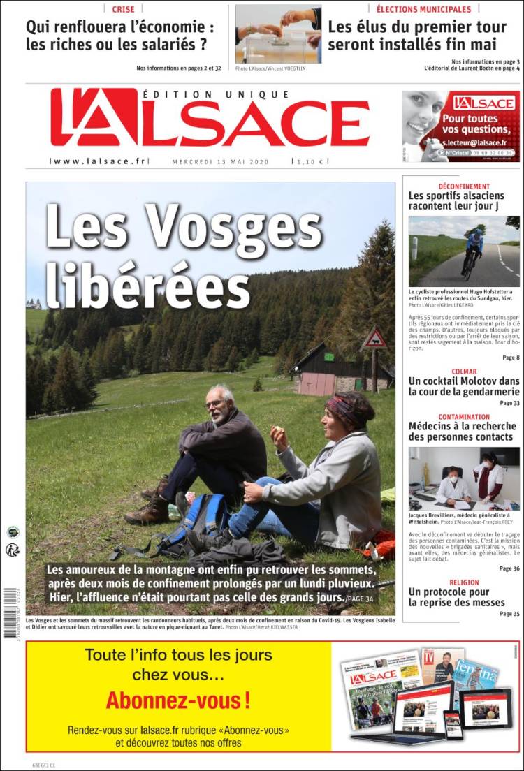 Portada de Journal L'Alsace (Francia)