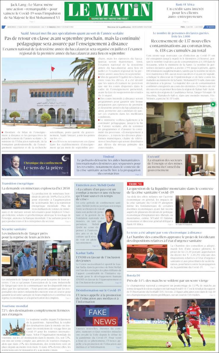 Portada de Le Matin (Marruecos)