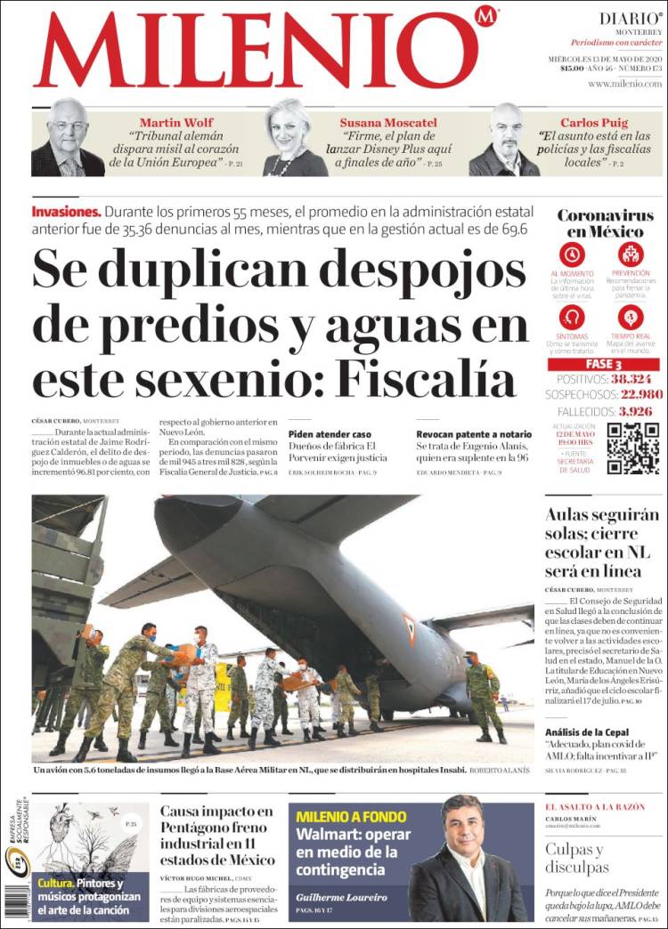 Portada de Milenio de Monterrey (México)