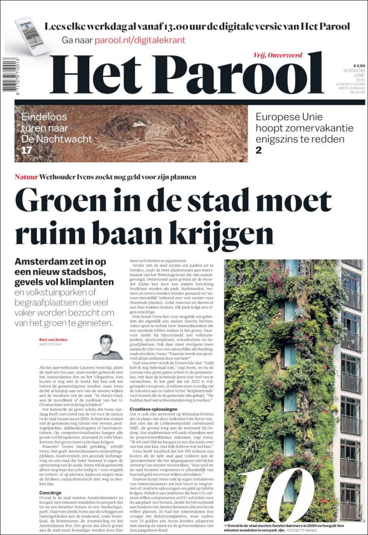 Portada de Het Parool (Pa&iacute;ses Bajos)