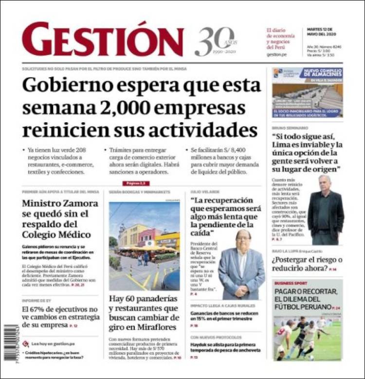 Portada de Diario Gestión (Perú)