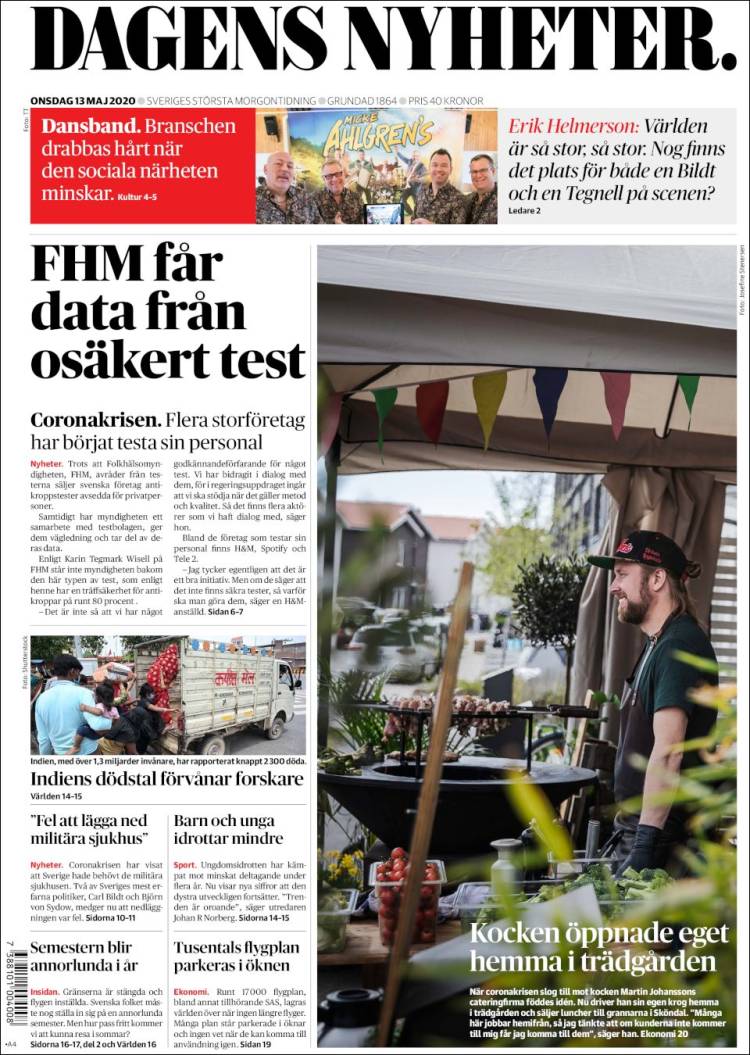 Portada de Dagens Nyheter (Suecia)