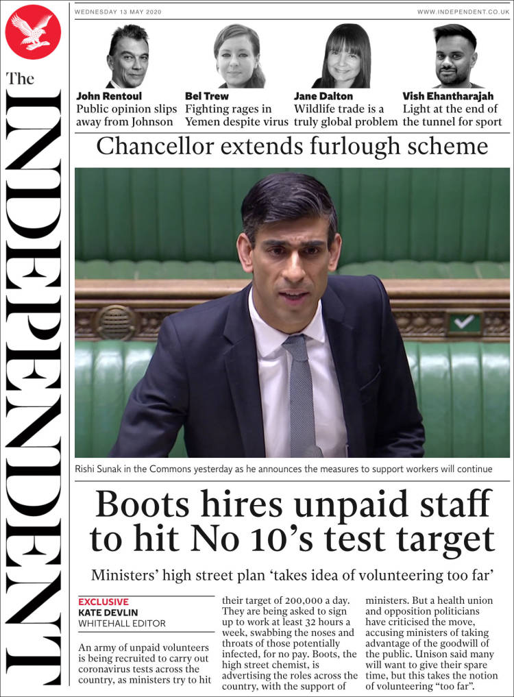 Portada de The Independent (Reino Unido)