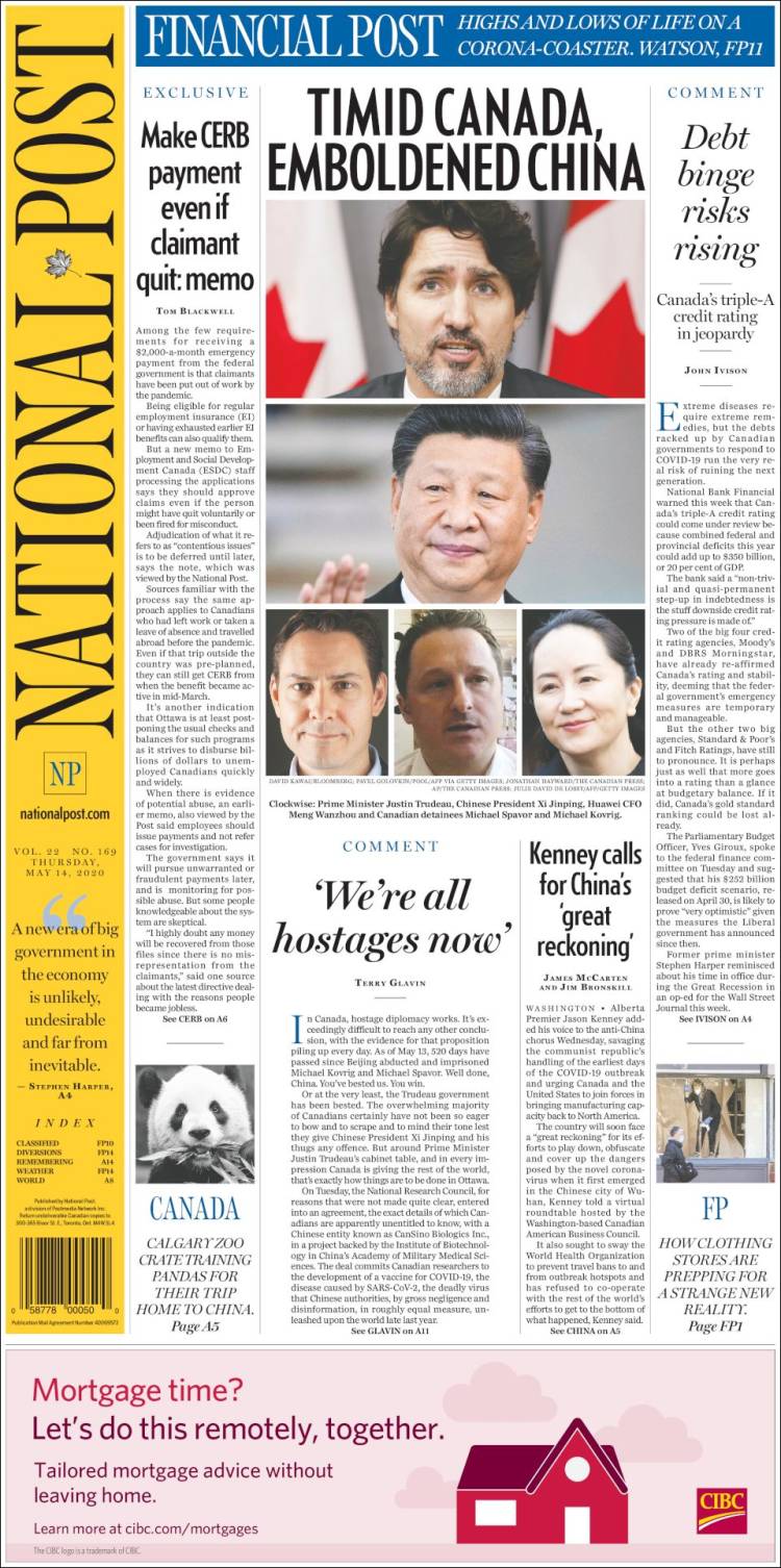 Portada de The National Post (Canadá)