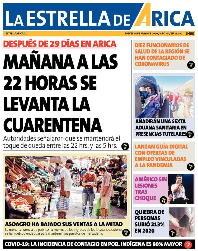 Portada de La Estrella de Arica (Chile)