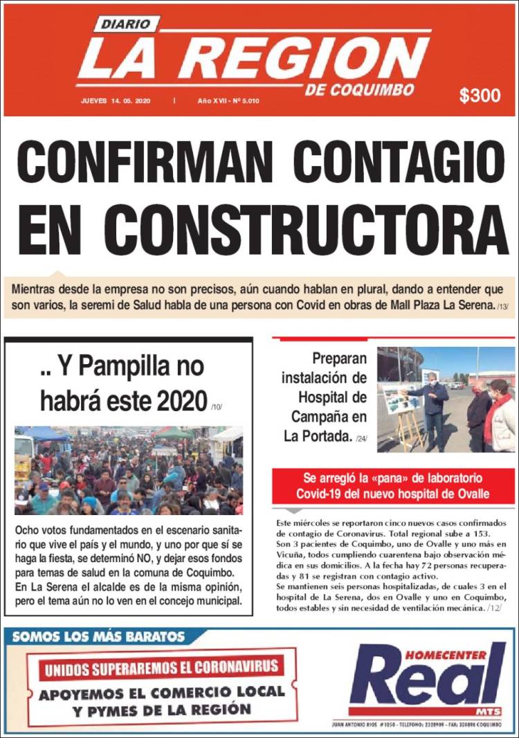 Portada de Diario La Región de Coquimbo (Chile)
