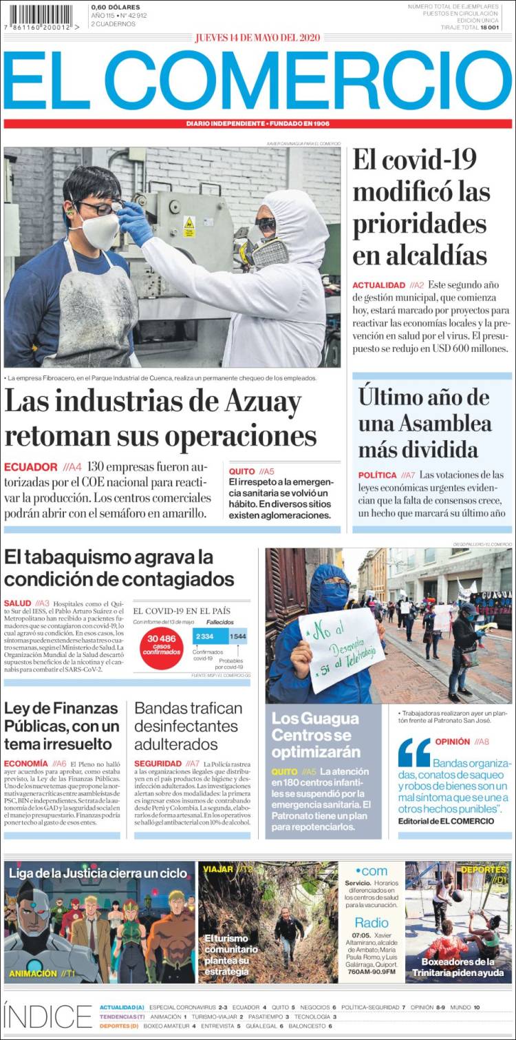 Portada de El Comercio (Ecuador)