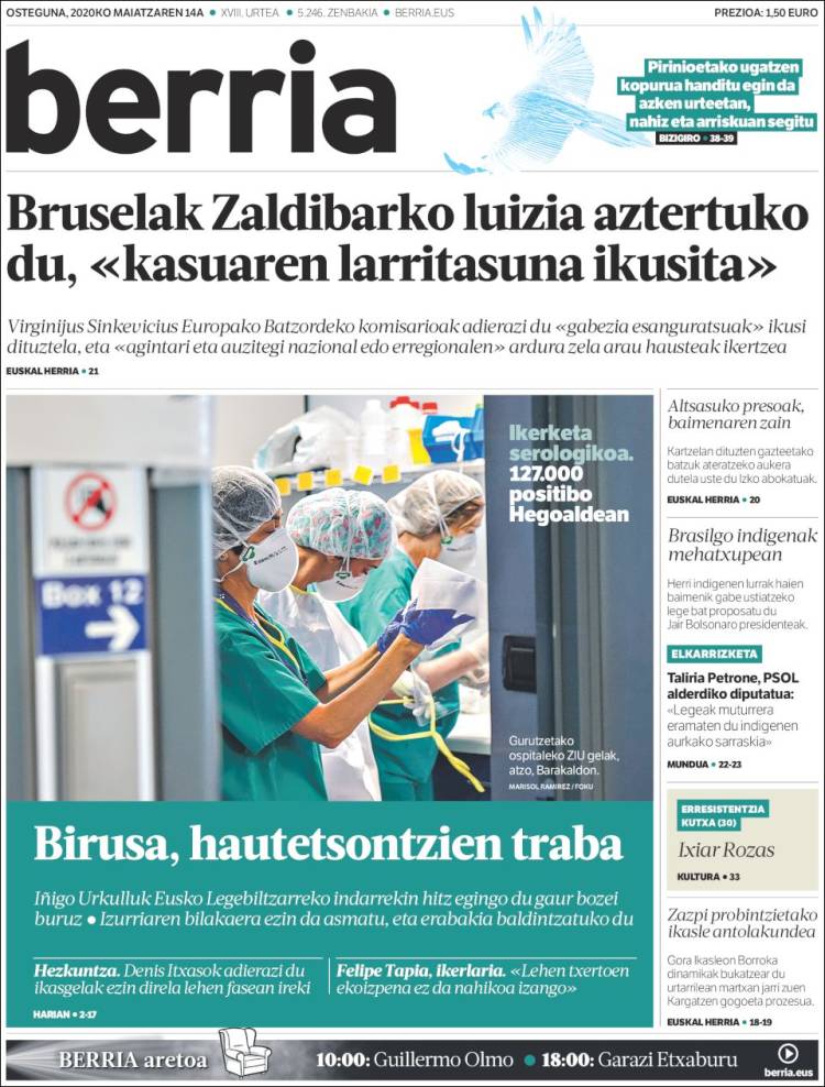 Portada de Berria (Espa&ntilde;a)