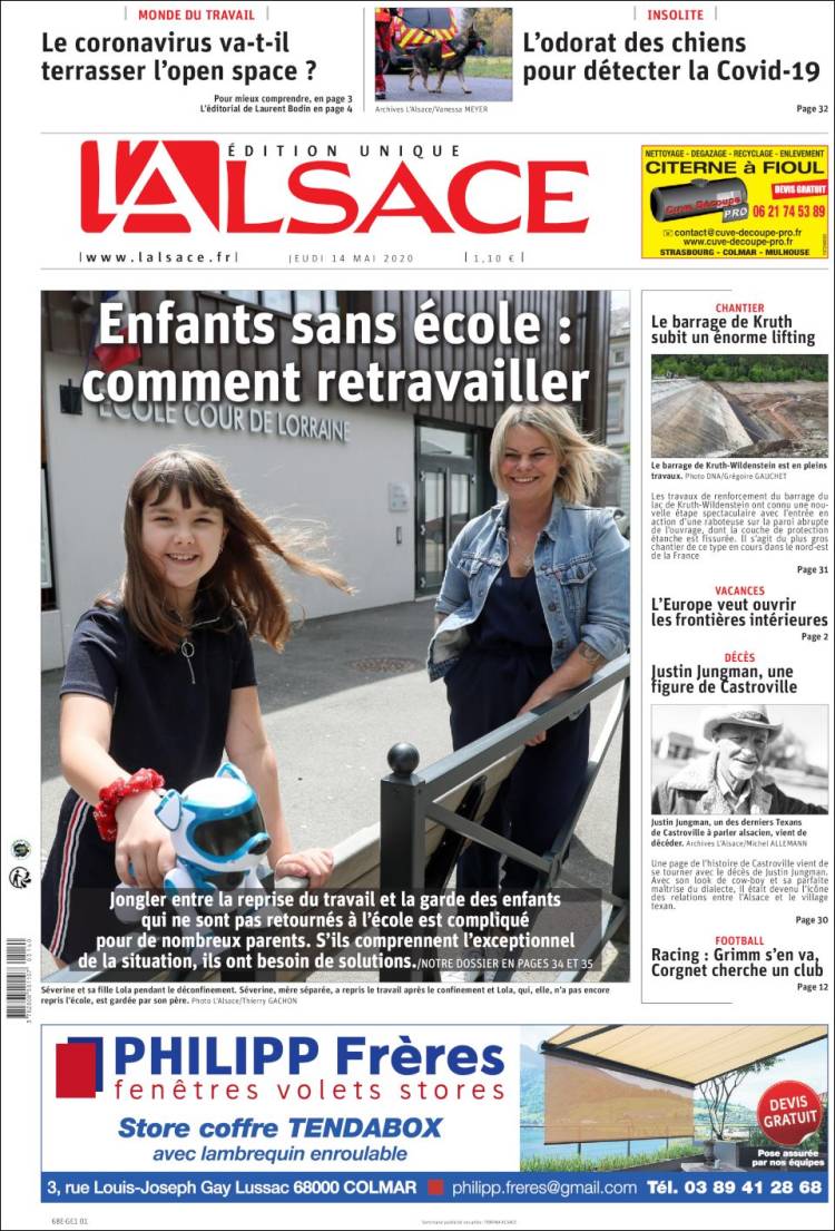 Portada de Journal L'Alsace (Francia)