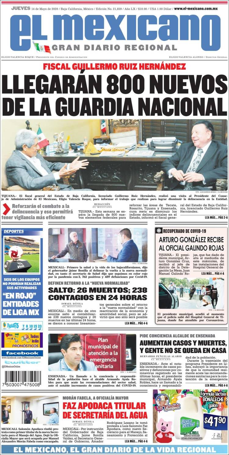 Portada de El Mexicano - El Gran Diario Regional (Mexico)