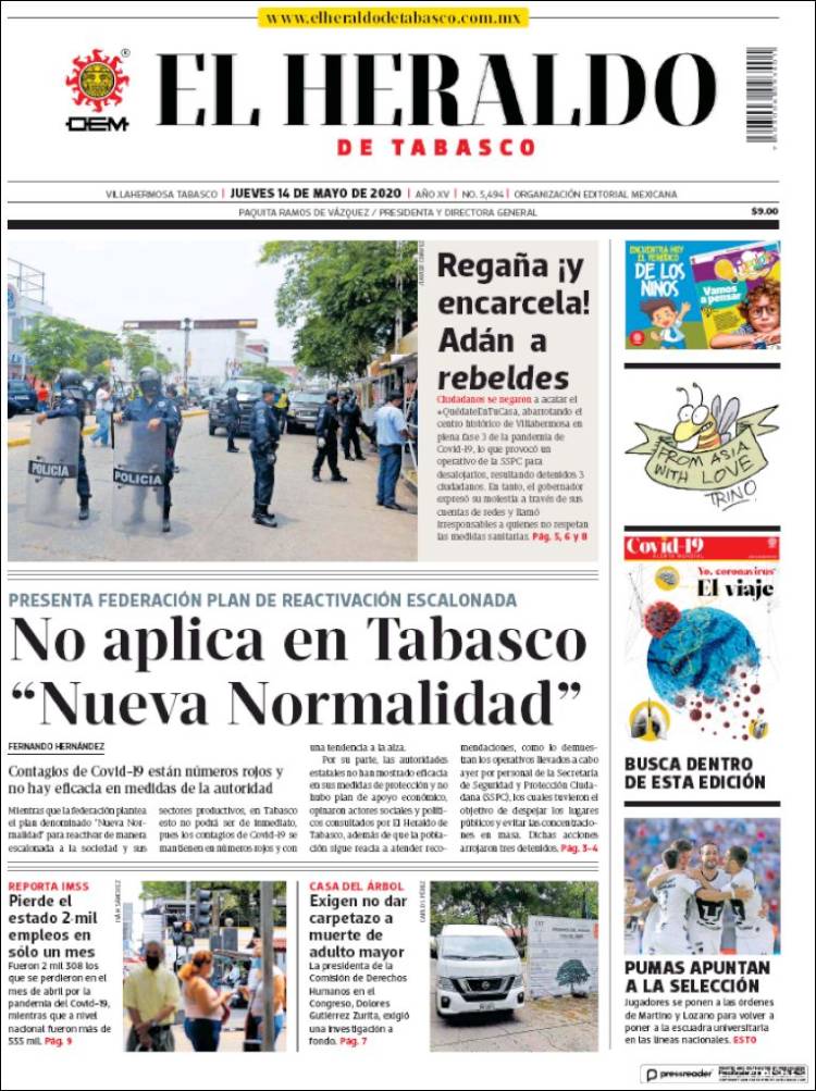 Portada de El Heraldo de Tabasco (México)