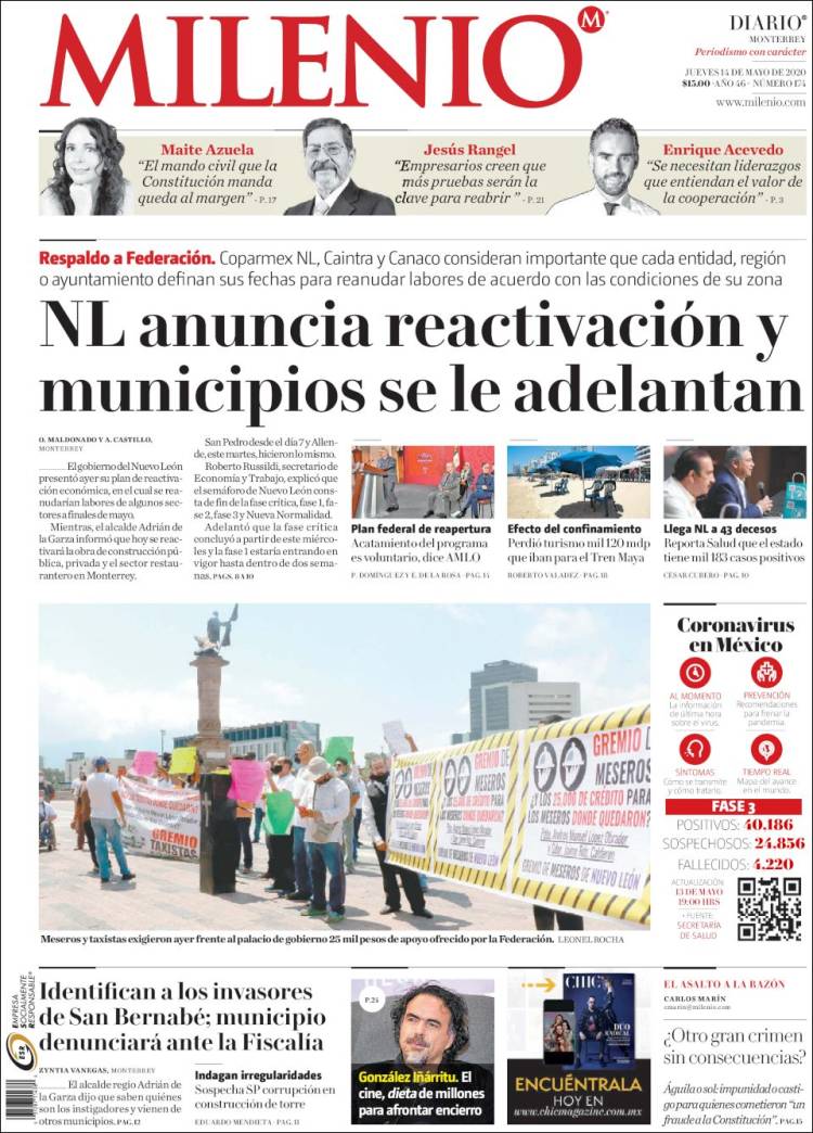 Portada de Milenio de Monterrey (Mexico)