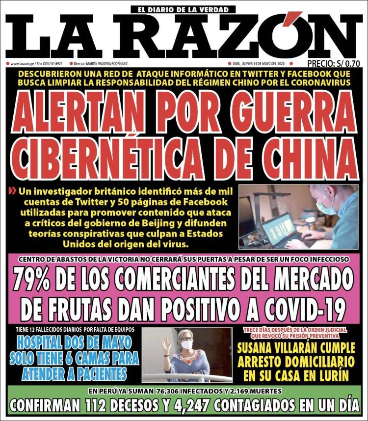 Portada de La Razón (Per&uacute;)