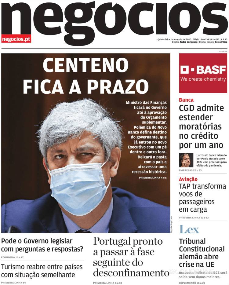 Portada de Jornal de Negócios (Portugal)