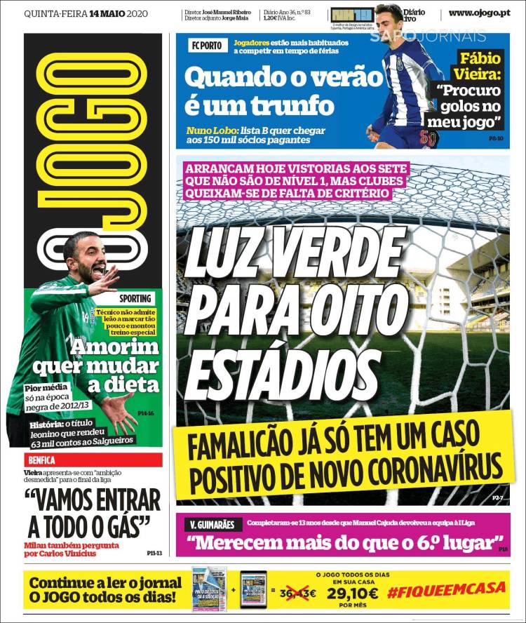 Portada de O Jogo (Portugal)