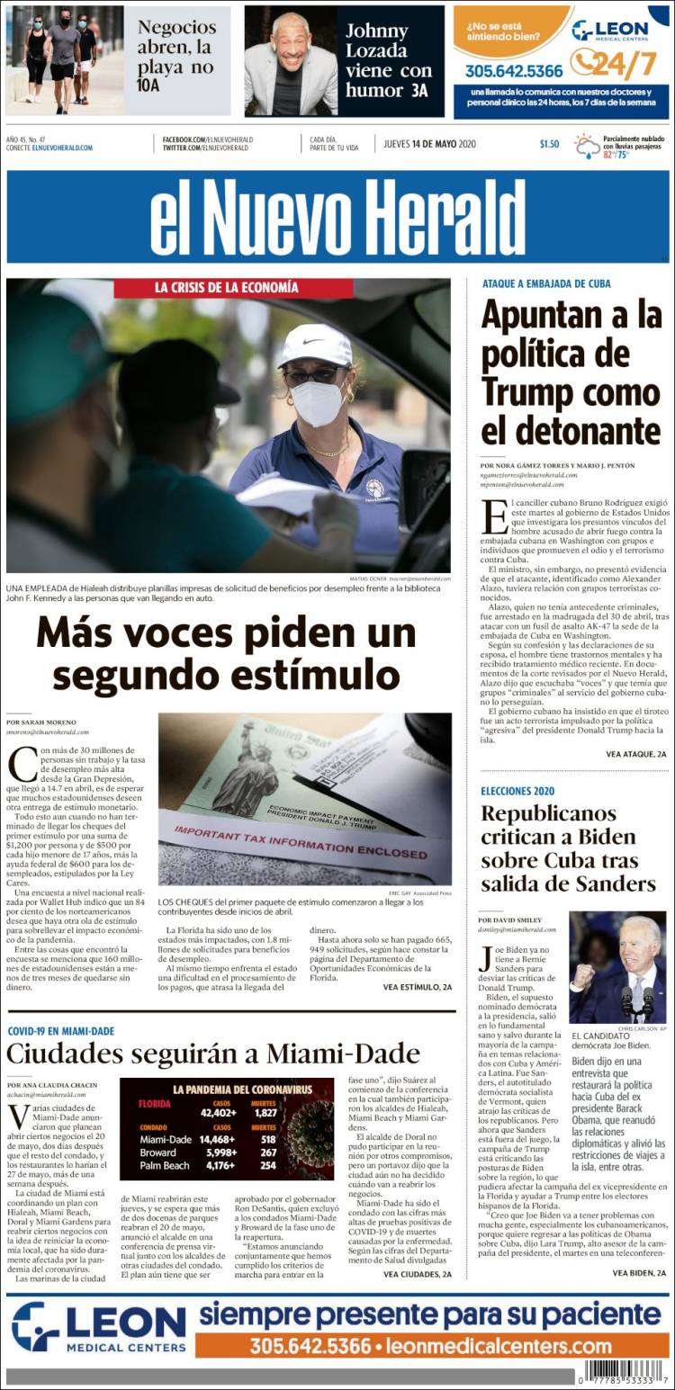 Portada de El Nuevo Herald (USA)