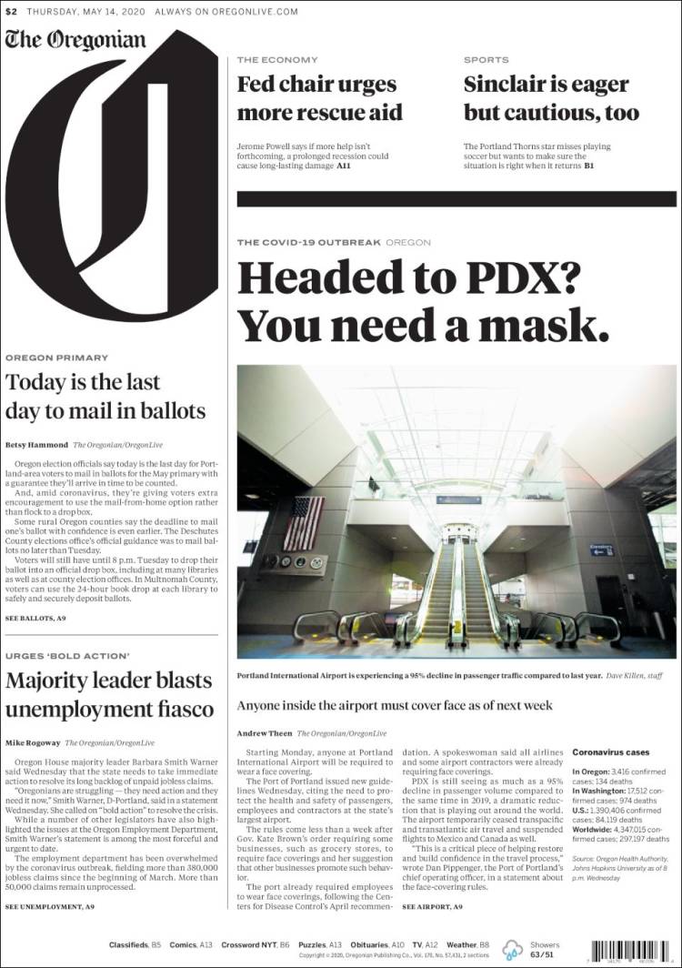 Portada de The Oregonian (USA)