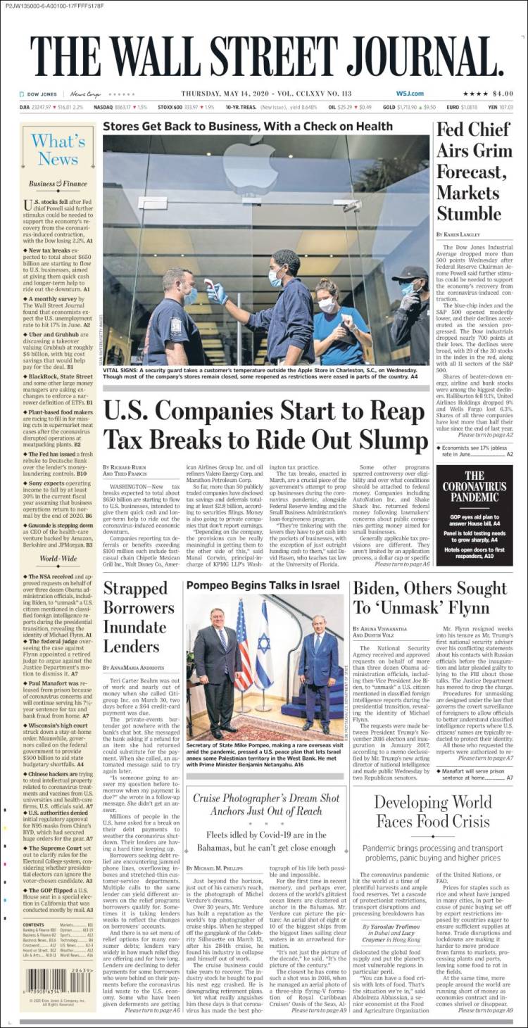 Portada de Wall Street Journal (USA)