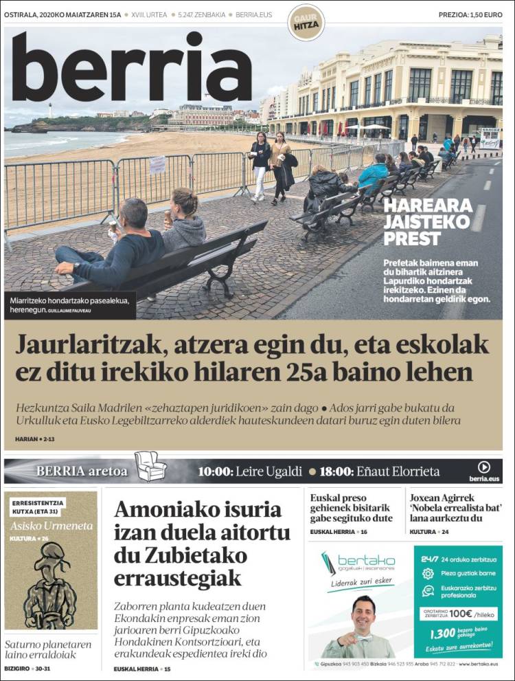Portada de Berria (Espa&ntilde;a)